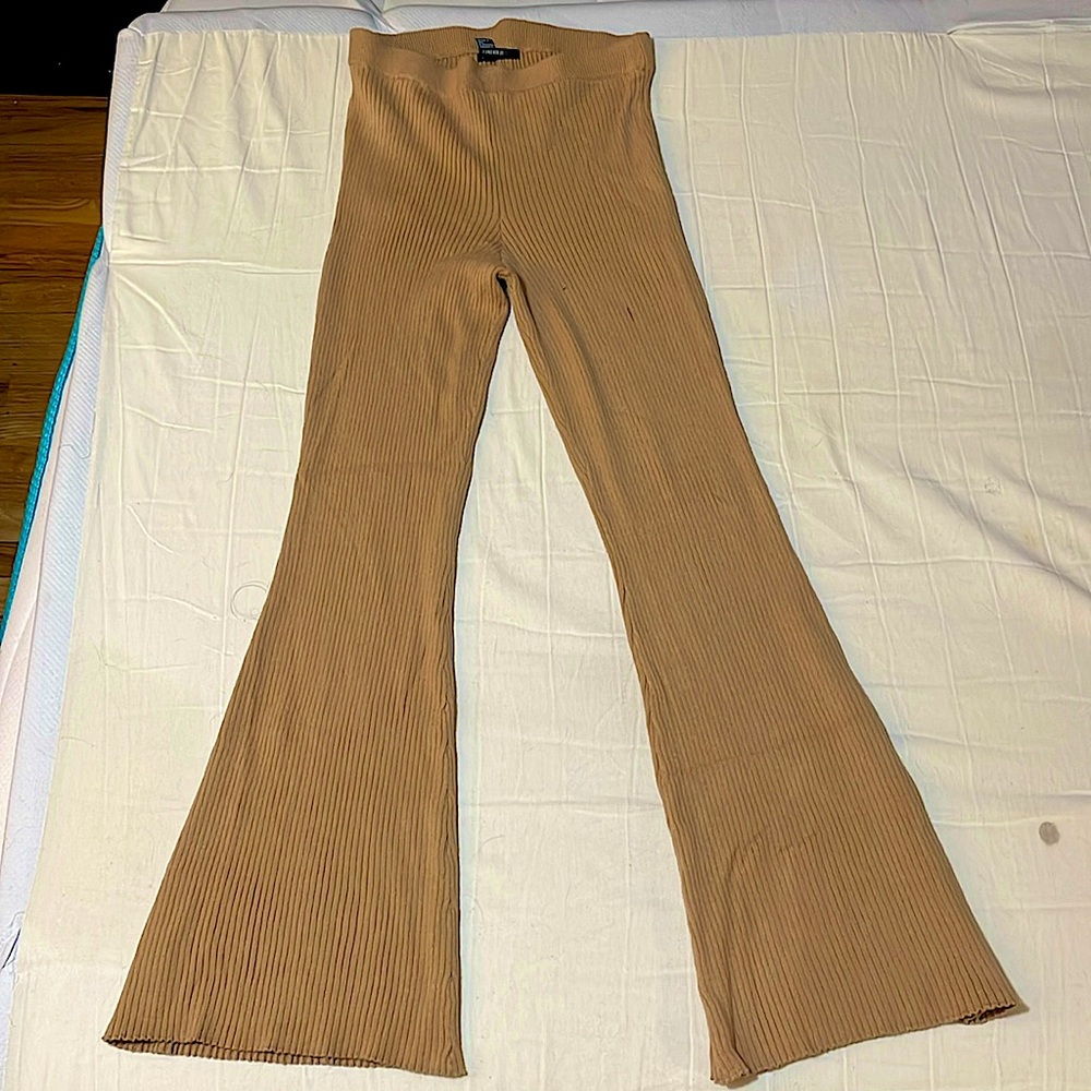 Tan flared stretch pants